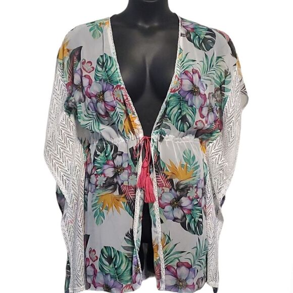 MIKEN Tropical Kimono Swim Swimsuit Bikini Coverup Medium - Picture 1 of 7